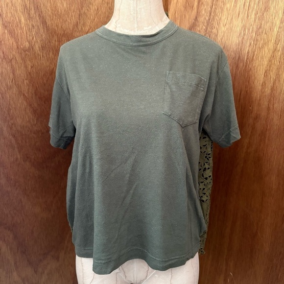 SACAI sz 1 S Dark Olive Green Star Lace Back Pocket T Shirt Tee Short Sleeve - Picture 3 of 12